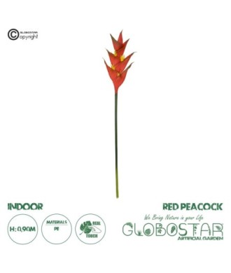 GloboStar® Artificial Garden RED PEACOCK BRANCH 21398 Τεχνητό Διακοσμητικό Κλαδί Κόκκινο πουλί του παραδείσου Y90cm